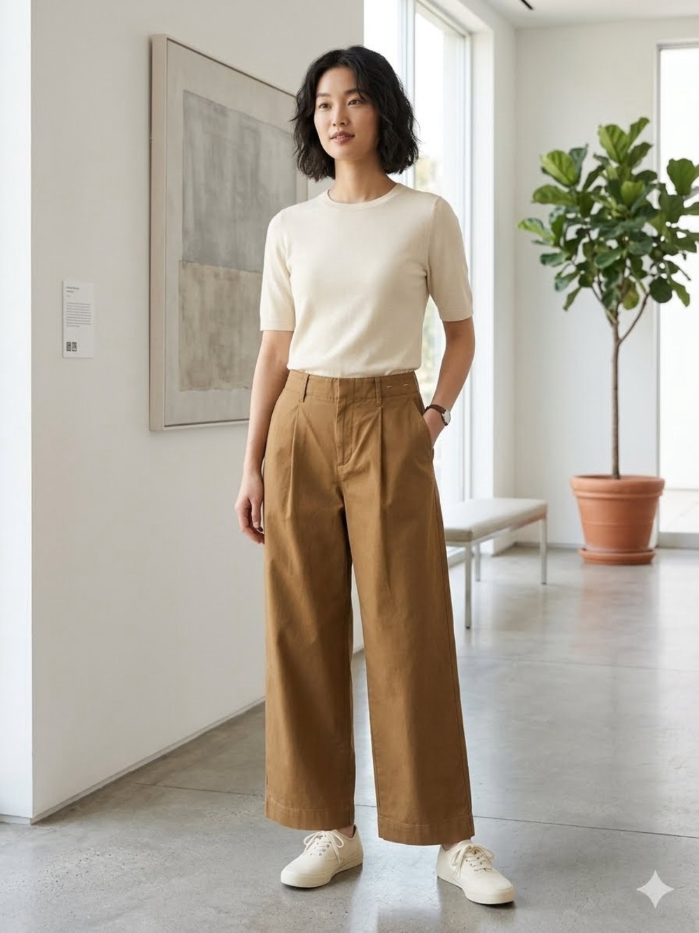 NWOT Uniqlo Wide-Leg High-Rise Cotton Pants in Brown